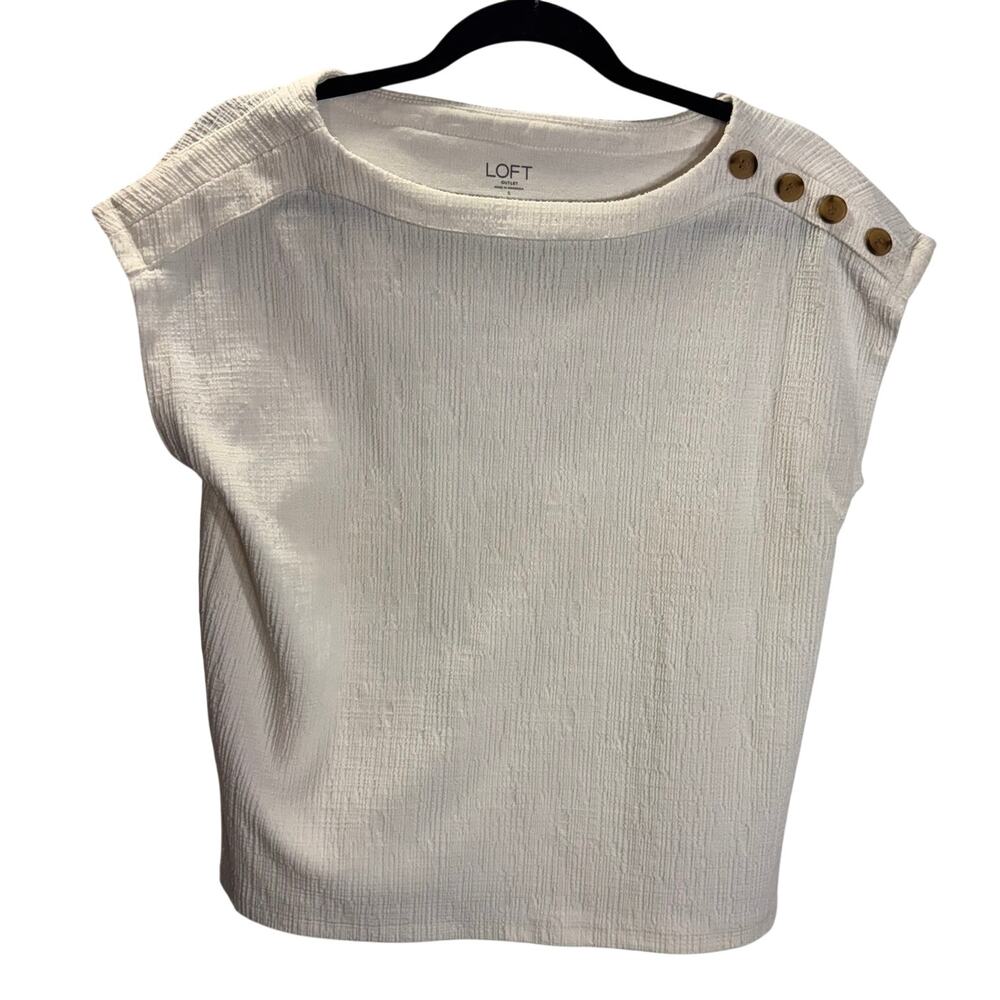 LOFT Outlet Ivory Textured Button Shoulder Knit Top Cap Sleeve Size Small
